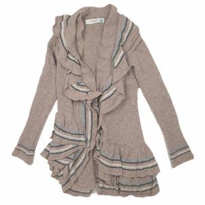 Anthropologie Sparrow Ruffled Sweater Cardigan Xs Wool Angora Brown